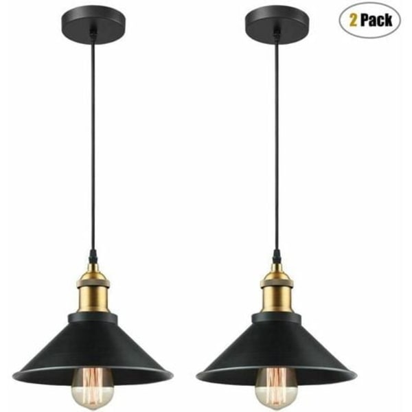 Retro hänglampor set med 2 industridesign Edison E27 takkrona i metall, Ø 22 cm, svart