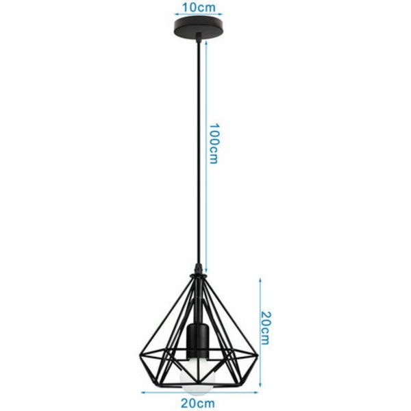 2 teollisen riippuvalaisimen set , Retro kattovalaisin Ø20 cm mustaa rautaa säädettävällä kaapelilla ja E27-pistorasialla, ihanteellinen