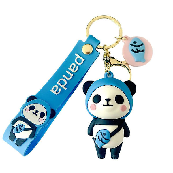 Söt Panda nyckelring nyckelring docka kreativa djur nyckel hänge Blue Fish