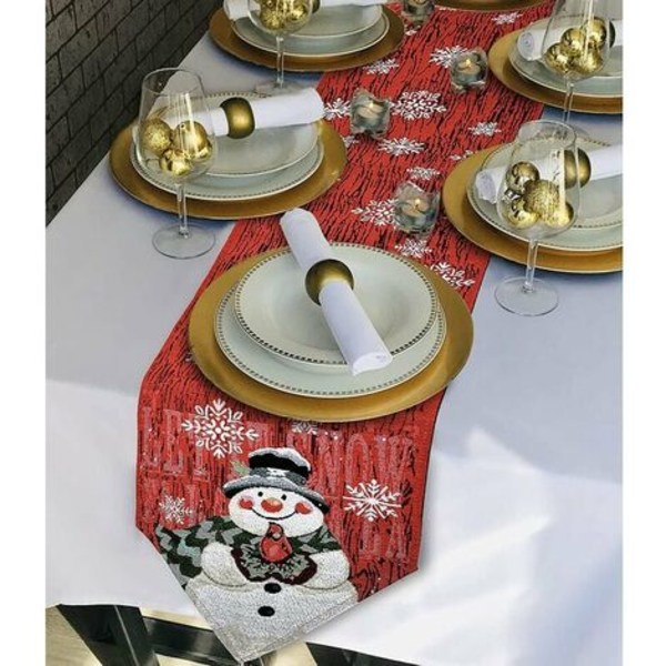 Christmas Table Runner Lumiukko Pöytälenkki joulupöytäkoristeisiin Puuvillasta ja pellavaa Lumihiutale Cardinal Table Ru