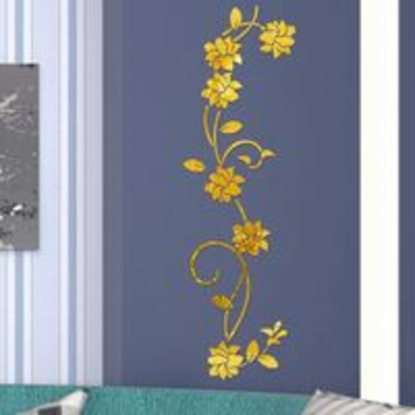 Flower Vine akryylipeiliseinätarrat, tyylikkäät peiliä asettavat seinätarrat, tarramainen seinäpeiliseinäkoriste kodin olohuoneen makuuhuoneen sisustukseen, kultaa