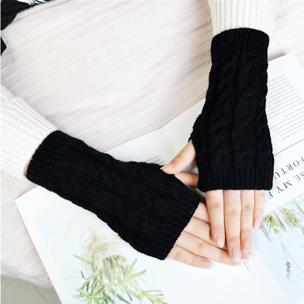 Armvarmere strikkede, fingerløse og korte -[20 cm] -hansker Black