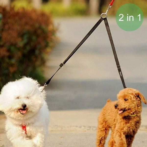 Dubbel hundrullator, Dubbelt hundkoppel för husdjur Robust och justerbar, två trasselfria hundträningskoppel, passar hundar under 110