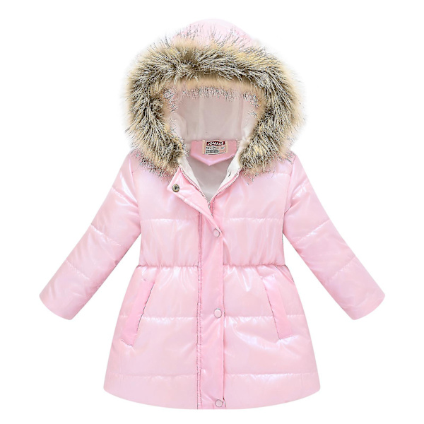 Børne polstret jakke Lang krave hætte polstret jakke 150cm Pink