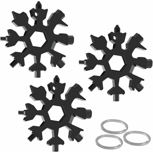 Snowflake Wrench Tool kevyt kantolaukku 18-in-1 (musta laukku avaimenperän lähettämiseen), 3kpl musta laukku avainnipun lähettämiseen, ulkokäyttöön