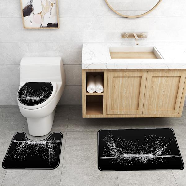 Vanddråbe bølgetryk toiletgulvmåtte firedelt polyester badeforhæng med krog, SD6,