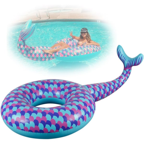 Giant Mermaid Tail puhallettavat patjat Ilmatäytteiset uima-allas kelluvat rantalomalelut lapsille ja aikuisille 180 cm (merenneito tail Swim),