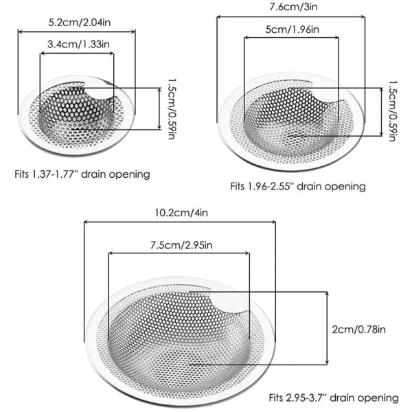 Medium 7,6 cm kjøkkenvask sil baderomsvask rustfritt stål anti-tilstopping netting vask avløp, filtre for hjemmebruk