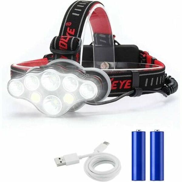 Genopladelig pandelampe, Super Lumen 18000, 8 LED-lystilstande, Kraftig pandelampe Håndfri pandelampe til camping, fiskeri,