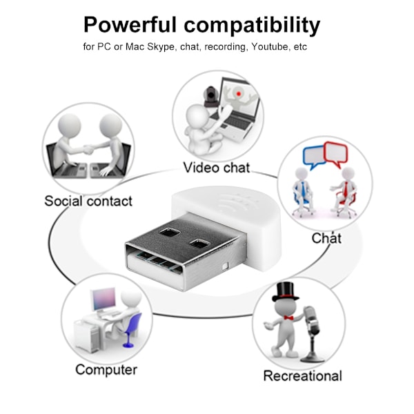 Bærbar USB Mini Studio Mikrofonadapter til PC - Hvid Lydoptagelsesmikrofon White