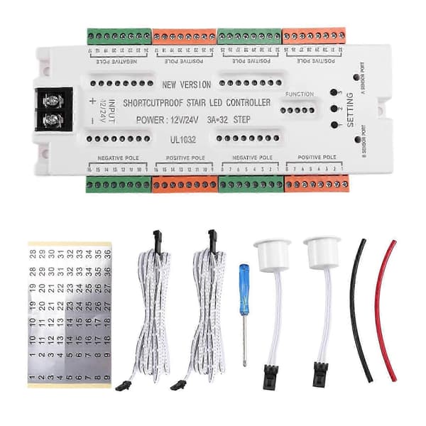 Stige nattlys 32 kanaler trapp LED bevegelsessensorlys forhindrer kortslutningskontroller DC12V/24V