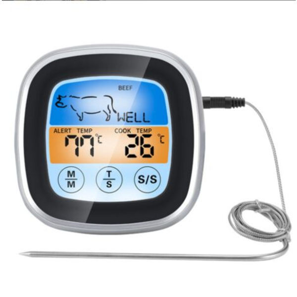 Digitalt kjøtttermometer, grilltermometer med LCD-skjerm, kjøkkentimer, brukes til grilling, stekeovn, BBQ, matlaging, røyker