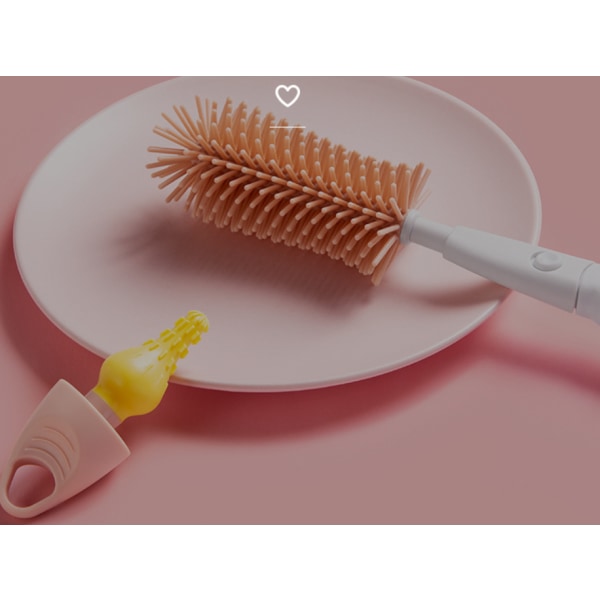 Babyflaskebørstesæt sutteflaske brystvorter rengøringsværktøj Silikonebørste rengøringssvampe børstesæt (pink),