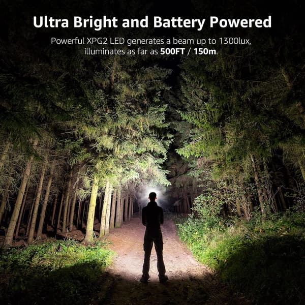 LED hodelykt, 2000 Lux LED XPG hodelykt med 6 lysmoduser frontlys og rødt lys, IPX4 sprutsikkert hus, batteridrevne hodelykter C500, ideell[ht]