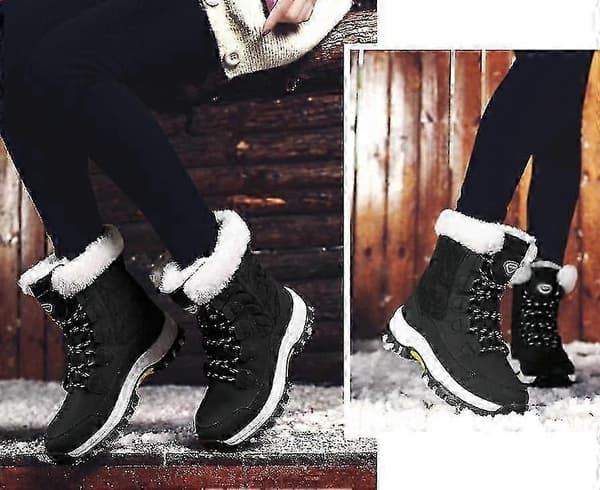 Vattentäta snökängor för kvinnor med pälsfoder och halkfri sula black 41