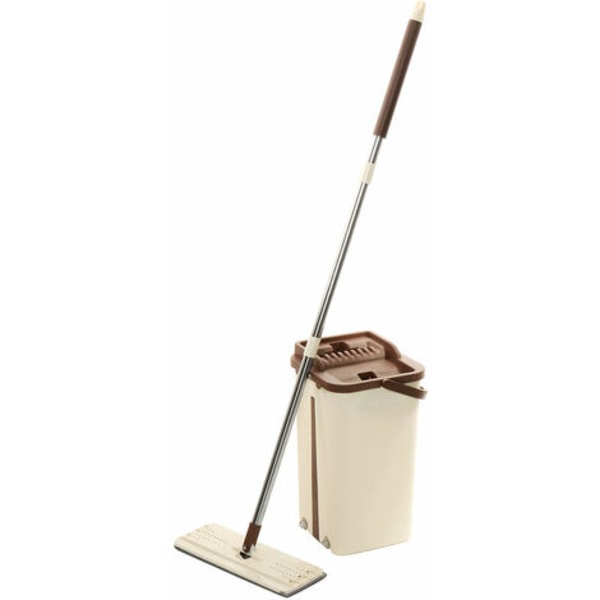 Foldbar fladmoppe 360° rotation med 4 mikrofibermopper + LAVENTE spand (beige)