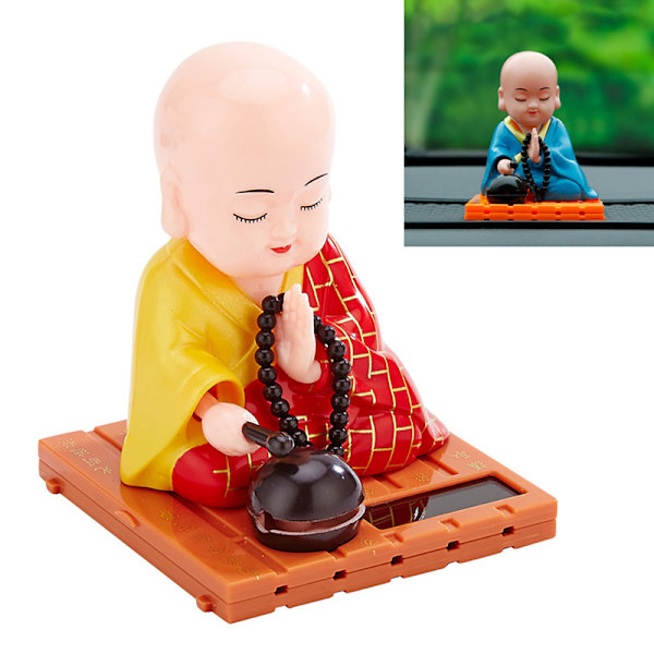 e Bilprydnad Solar Shake Head Little Monk Good Fortune Car Re Maitreya Buddha (red)