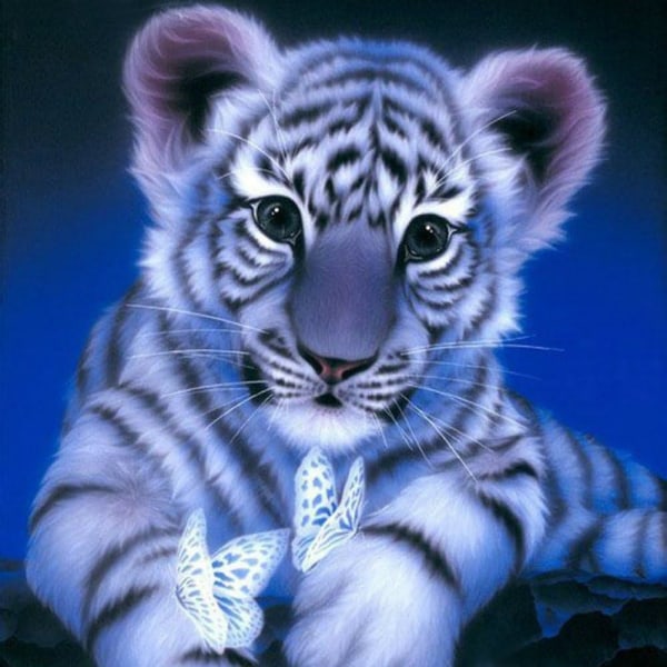 Gör-det-själv söta djurtiger Gör-det-själv diamond painting blå, 5D diamond painting full diamanttiger (30X30 tiger),