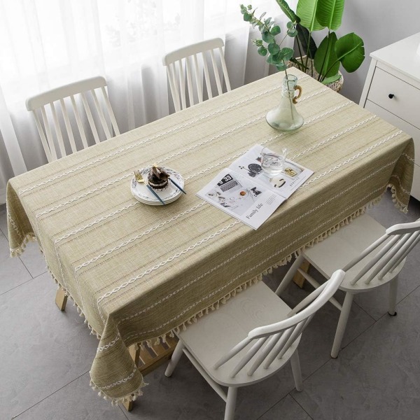 Elegant bomulds- og hørdug, vaskbart køkkenbordsdæksel til spisebord, picnicdug (striber - pink, 90 x 140 cm),