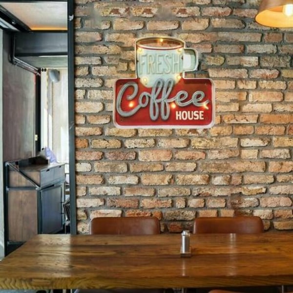 Lysskilt kaféveggdekor, vintage metall håndlaget preget tinndekor, vegghengende skilt i industriell stil, for hjemmet,