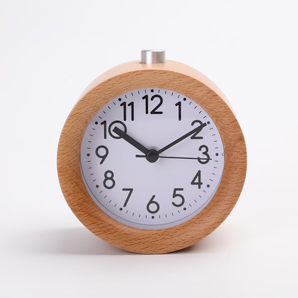 Analog väckarklocka av trä - Guldfinish halvcirkel batteridriven, ej tickande med snoozeknapp och ljus (Wood Colo