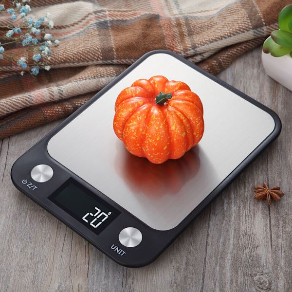 Digital köks-/bakelsevåg i rostfritt stål av hög kvalitet med gram- och ouncefunktioner, upp till 5 kg i steg om 1 gram