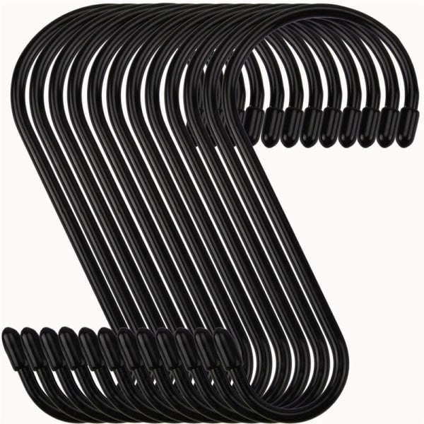 12 stycken 15 cm svart multifunktionskrok för hemmet s-formad krok metallkrok, för hemmakök, toalett, badrum