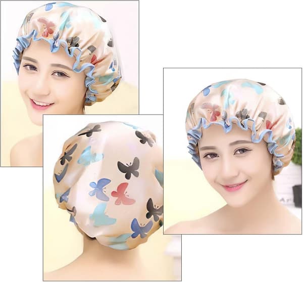 [HT]3-pack dubbellager duschmössa vattentät elastisk badmössa för kvinnor dusch spa salong Sunflower