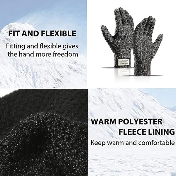 Strikkede handsker efterår og vinter herre plys fortykkede handsker varm uld touch screen handsker dark grey