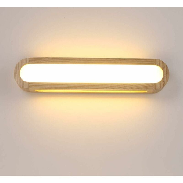 43 cm lang med trefarget LED-lyskilde, vegglampe i massivt tre, nattbordslampe på soverommet, firkantet LED-speil h