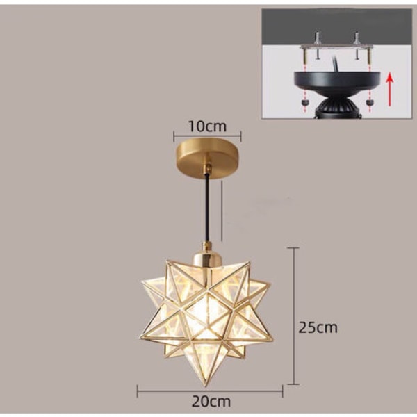Moderni Moravian Star -kattokruunu, läpinäkyvä riippuva tähtilamppu (kulta)