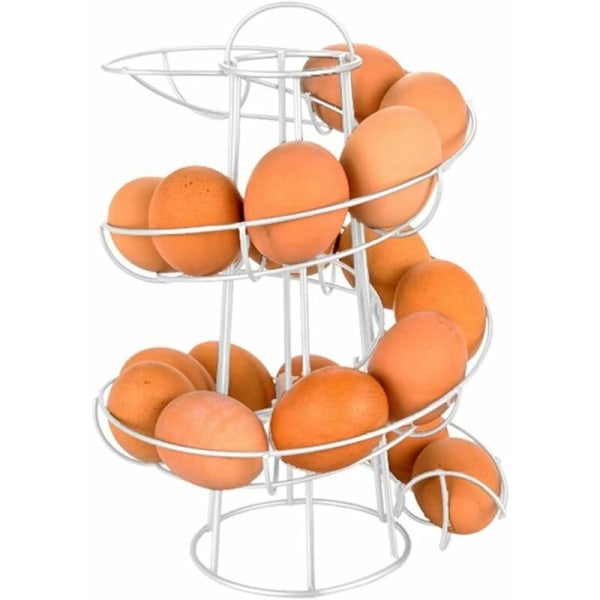 Valkoisen muna-annostelijan kierresäilytys, metallinen rautaspiraali munateline, keittiön esittelyteline, 24 munaa