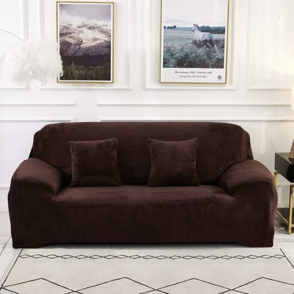 Skridsikkert fortykket plys altomfattende sofabetræk (brunt dobbeltsæde 145-185 cm), til beskyttelse af indendørs og udendørs møbler
