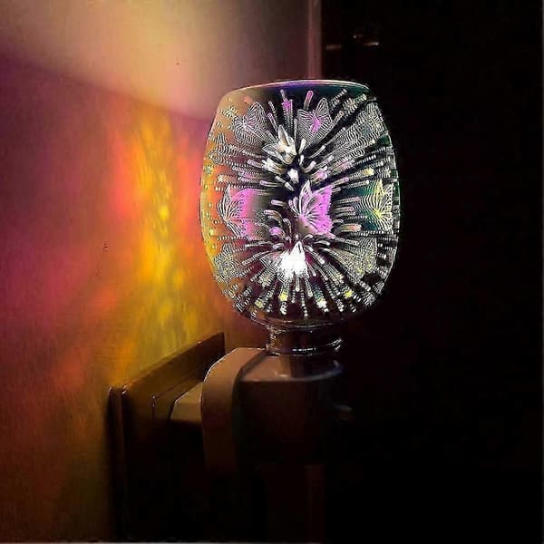 Elektrisk plug-in LED aromadiffuserlampe voks smelter oljebrenner - EU-plugg sølv
