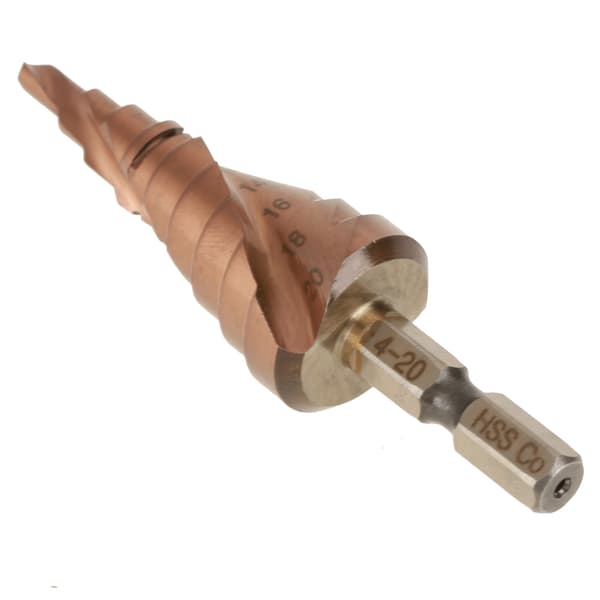 Snabbstål Hex Skaft Spiralspår Steg Kon Kobolt Borr 4-20mm