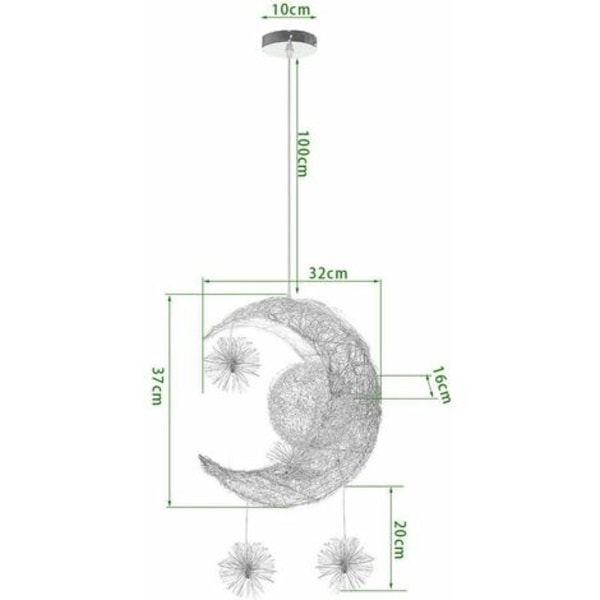 Moderne Pendellampe Disign Moon and Stars 5 LED-lys Lysekrone Taklys i varmt hvitt lys Pendellampe for Ki