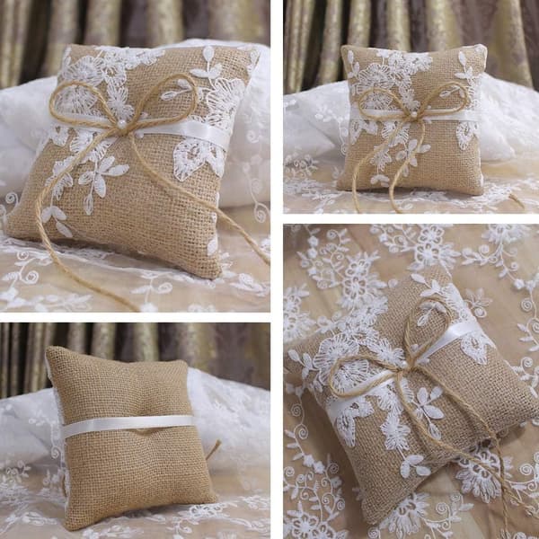 Jute Ringbærer Pute 6 Tommer 15cm Rustikk Vintage Cou[ht]