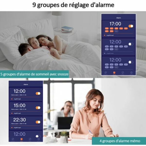 Smart Väggklocka med stor skärm APP Kontroll Tid/Datum/Inomhustemperatur Display 100 färgskärm Valfri röstkontroll
