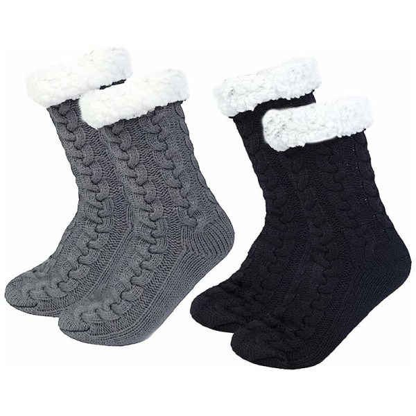 Par tøfler til kvinder Dame tøfler sokker Varme tøfler sokker med blød fleeceforing, skridsikker vinter termisk ch
