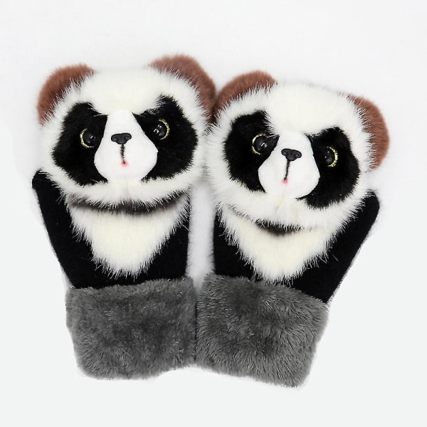 Cartoon Animal Plys handsker Vinter varme strikkede handsker til voksne børn Panda Adult