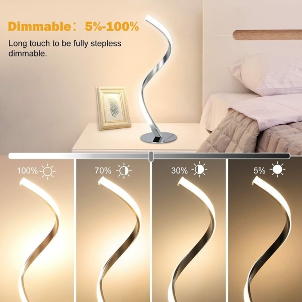 12W Spiral LED Nattbordslampe Varm Hvit Øyebeskyttelse Lysstyrke, LED Skrivebordslampe/Soverom Stue Dekorativ Lampe