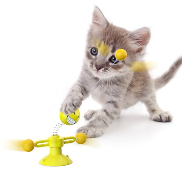 Funny Cat Stick Cat Toy, Funny Windmill Kitty Balance Car Cat Pole, Funny Feather Cat Toy (Yellow Spring Man)