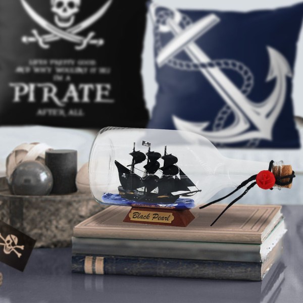 Lille sort perle (12 cm) Black Pearl Pirates Of The Caribbean Flaskeskib Glas Drivflaske Ønskeflaske Kreativ Håndværksgave Lille Ornament