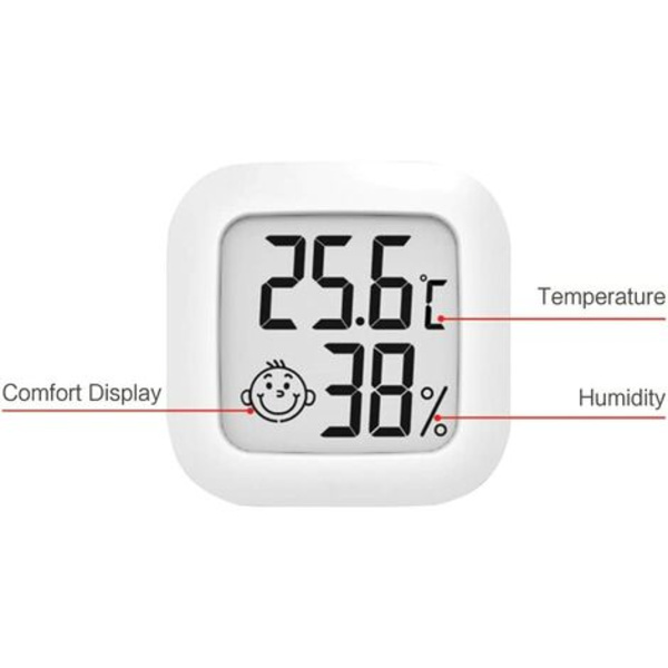 Mini hög precision digital inomhushygrometertermometer, temperaturmonitor och fuktighetsmätare 43*43 mm vit