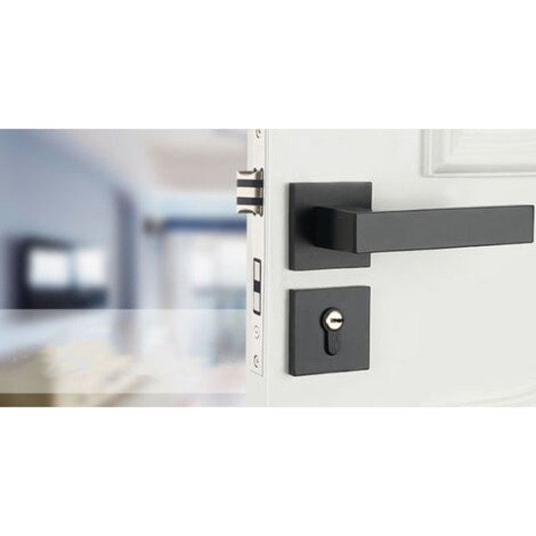 Litteä musta ovivipu, moderni neliömäinen lukon kahva, ulko-oven kahva ja set (B)