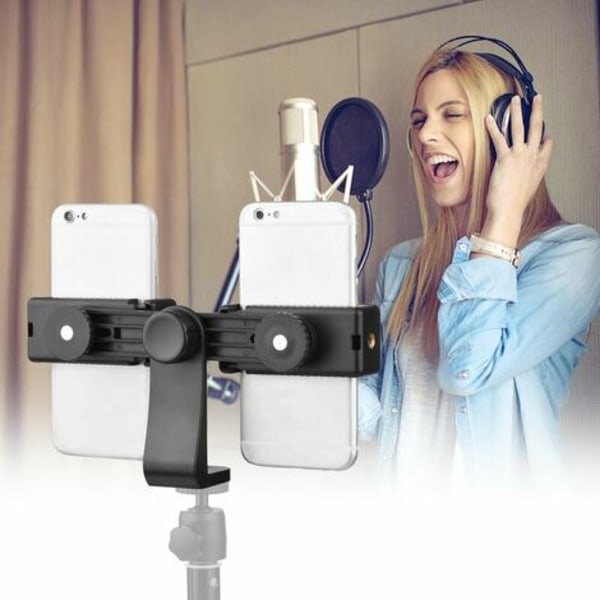 Dobbel telefonholder Stativmonteringsadapter Horisontal og vertikal fotografering for telefon Selfie Video Live Streaming Chat, Mo