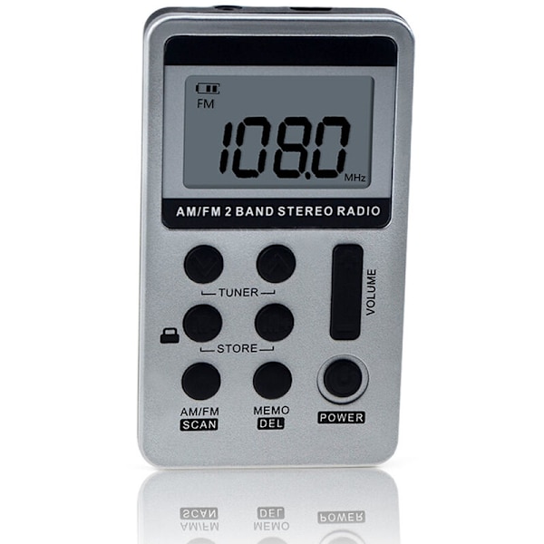 Mini portabel silvergrå digital display litiumbatteri laddning liten radio USB gränssnitt,