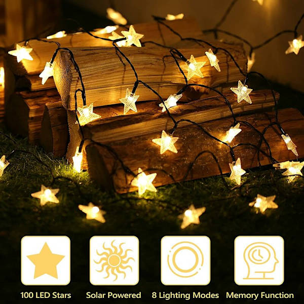 Star Solar String Lights, 39ft 100 LED Solar Lights Outdoor, 8 lägen Star Twinkle Light Vattentät Solar String Lights w