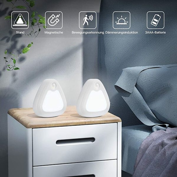 Nattlampa för barn [2-pack] LED-lampa för rörelsesensor med magnetisk bas (batteridriven) Barnkammare/toalett/entré/trappa