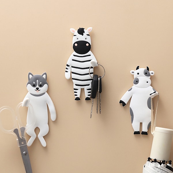 2 delar hopfällbar mjuk lim sömlös krok multifunktionell köksförvaring tecknad djurformad kreativ krok (zebra),